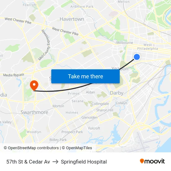 57th St & Cedar Av to Springfield Hospital map