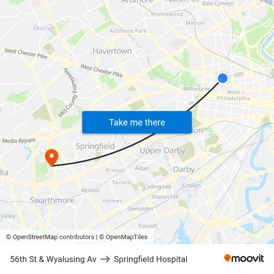 56th St & Wyalusing Av to Springfield Hospital map