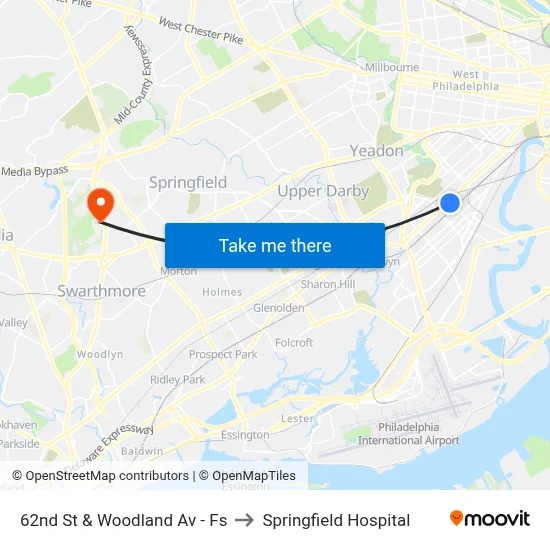62nd St & Woodland Av - Fs to Springfield Hospital map