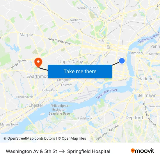 Washington Av & 5th St to Springfield Hospital map