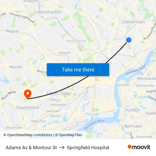 Adams Av & Montour St to Springfield Hospital map