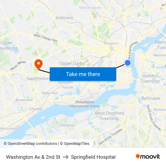 Washington Av & 2nd St to Springfield Hospital map