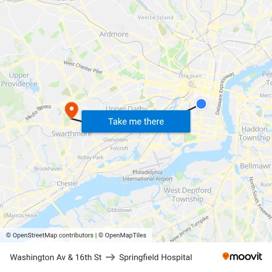 Washington Av & 16th St to Springfield Hospital map