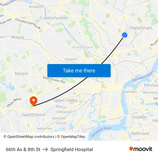 66th Av & 8th St to Springfield Hospital map