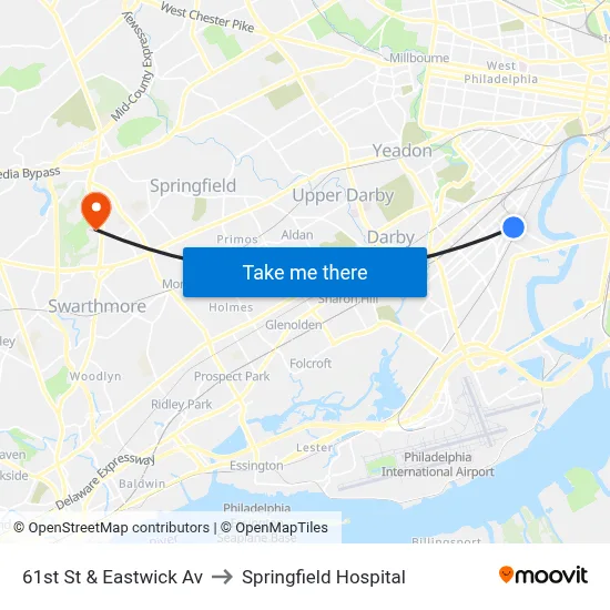61st St & Eastwick Av to Springfield Hospital map