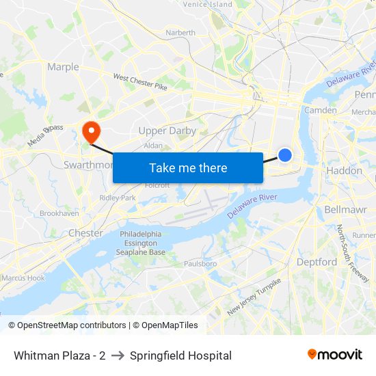 Whitman Plaza - 2 to Springfield Hospital map