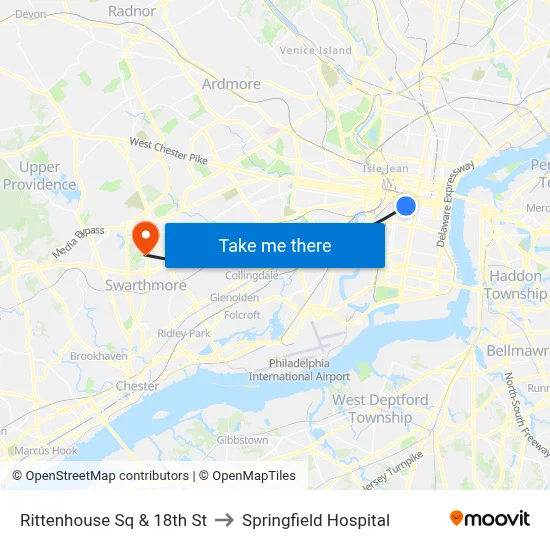 Rittenhouse Sq & 18th St to Springfield Hospital map