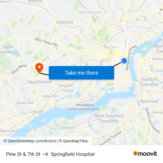 Pine St & 7th St to Springfield Hospital map