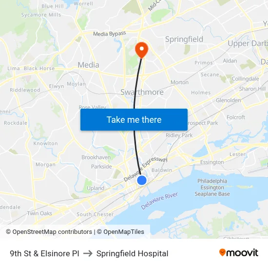 9th St & Elsinore Pl to Springfield Hospital map