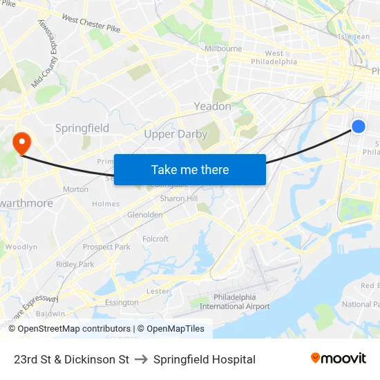23rd St & Dickinson St to Springfield Hospital map