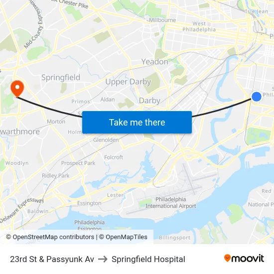 23rd St & Passyunk Av to Springfield Hospital map