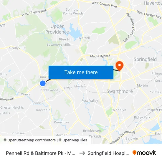 Pennell Rd & Baltimore Pk - Mbfs to Springfield Hospital map
