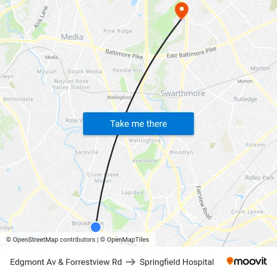 Edgmont Av & Forrestview Rd to Springfield Hospital map