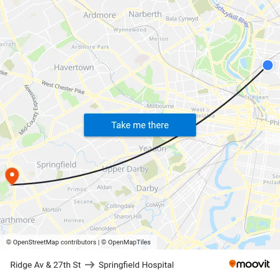 Ridge Av & 27th St to Springfield Hospital map