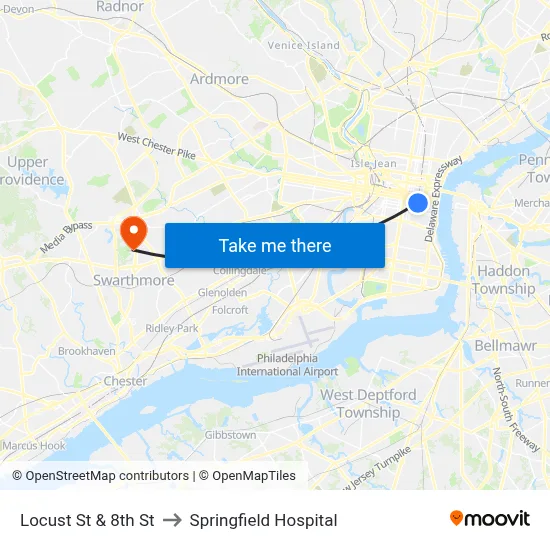 Locust St & 8th St to Springfield Hospital map
