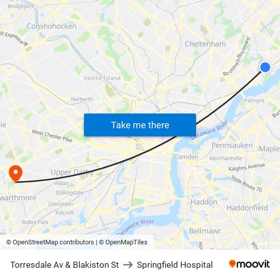 Torresdale Av & Blakiston St to Springfield Hospital map