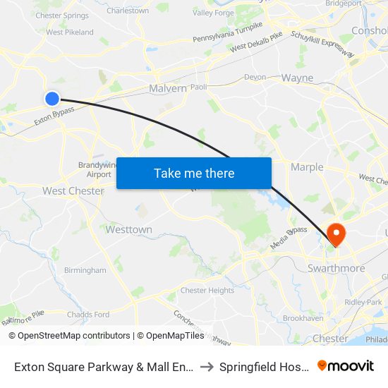 Exton Square Parkway & Mall Entrance to Springfield Hospital map