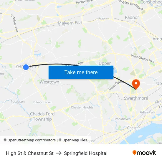 High St & Chestnut St to Springfield Hospital map