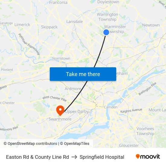 Easton Rd & County Line Rd to Springfield Hospital map