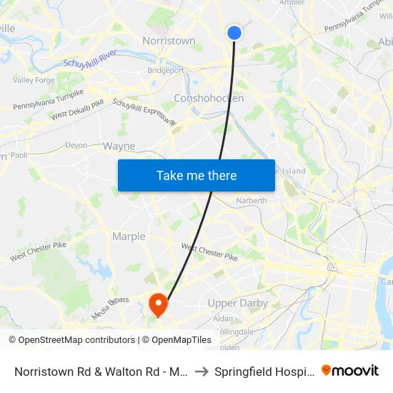 Norristown Rd & Walton Rd - Mbfs to Springfield Hospital map