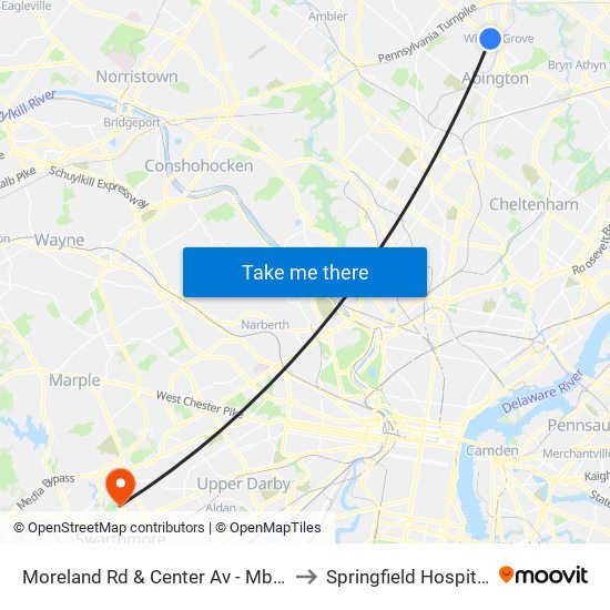 Moreland Rd & Center Av - Mbfs to Springfield Hospital map