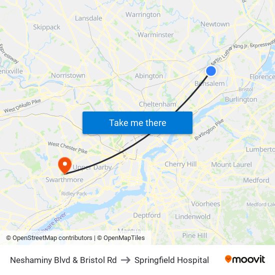 Neshaminy Blvd & Bristol Rd to Springfield Hospital map