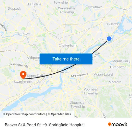 Beaver St & Pond St to Springfield Hospital map