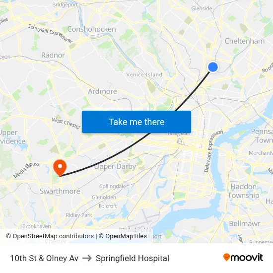 10th St & Olney Av to Springfield Hospital map