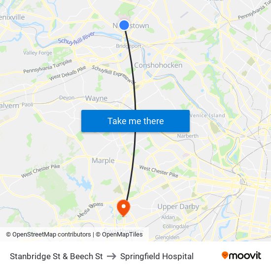 Stanbridge St & Beech St to Springfield Hospital map