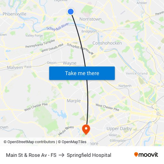 Main St & Rose Av - FS to Springfield Hospital map