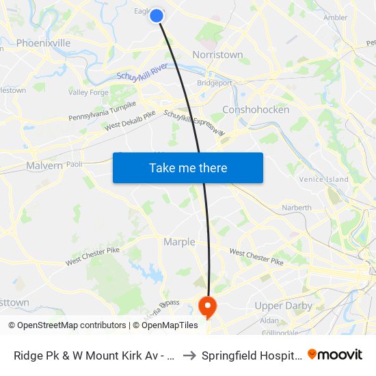 Ridge Pk & W Mount Kirk Av - FS to Springfield Hospital map