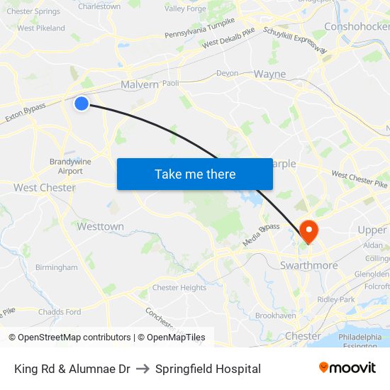 King Rd & Alumnae Dr to Springfield Hospital map