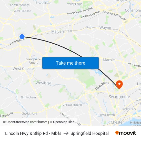 Lincoln Hwy & Ship Rd - Mbfs to Springfield Hospital map