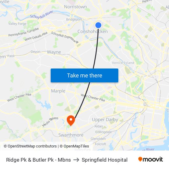 Ridge Pk & Butler Pk - Mbns to Springfield Hospital map