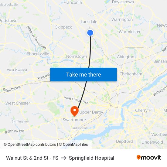Walnut St & 2nd St - FS to Springfield Hospital map