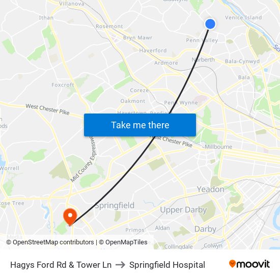 Hagys Ford Rd & Tower Ln to Springfield Hospital map