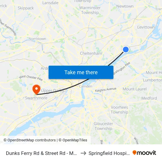 Dunks Ferry Rd & Street Rd - Mbns to Springfield Hospital map