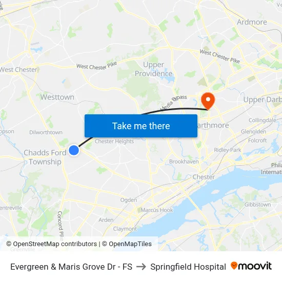 Evergreen & Maris Grove Dr - FS to Springfield Hospital map
