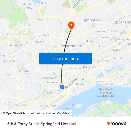 15th & Esrey St to Springfield Hospital map