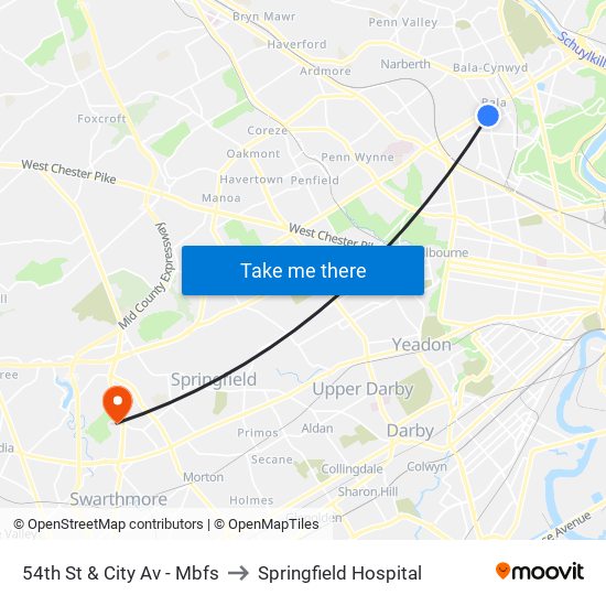 54th St & City Av - Mbfs to Springfield Hospital map