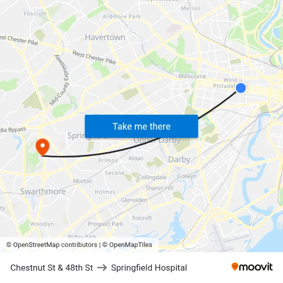 Chestnut St & 48th St to Springfield Hospital map