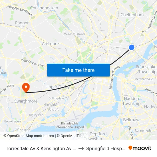 Torresdale Av & Kensington Av - Fs to Springfield Hospital map