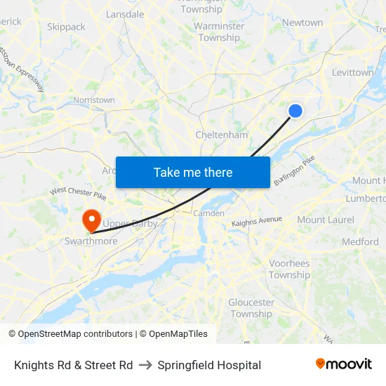 Knights Rd & Street Rd to Springfield Hospital map
