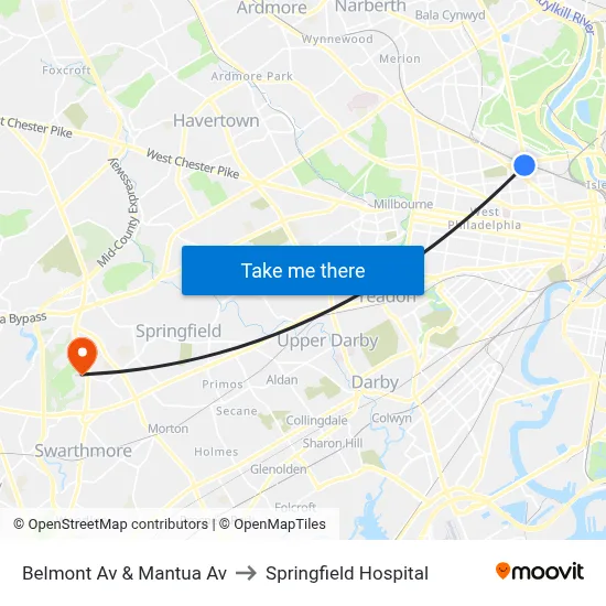 Belmont Av & Mantua Av to Springfield Hospital map