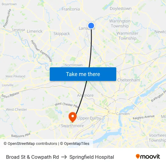 Broad St & Cowpath Rd to Springfield Hospital map