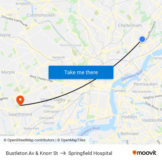 Bustleton Av & Knorr St to Springfield Hospital map