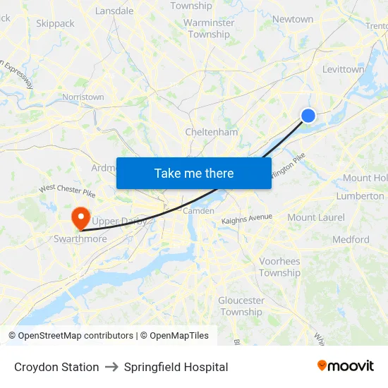 Croydon Station to Springfield Hospital map