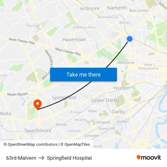 63rd-Malvern to Springfield Hospital map