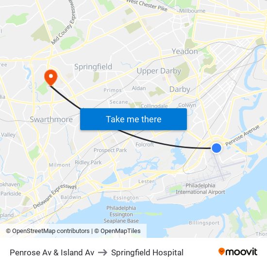 Penrose Av & Island Av to Springfield Hospital map
