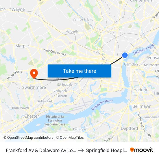 Frankford Av & Delaware Av Loop to Springfield Hospital map
